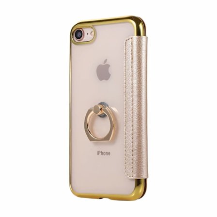 Fodral för iPhone 13 6.1 guld Ring Elektroplätering Flip Plånbok med Korthållare Transparent