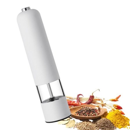 Elektrisk salt- og pepperkvern - automatisk, påfyllbar, hvit