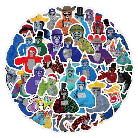 60 stk. Gorilla Tag klistermærker PVC vinyl vandtætte klistermærker til vandflaske, bærbar computer, telefon, skateboard G