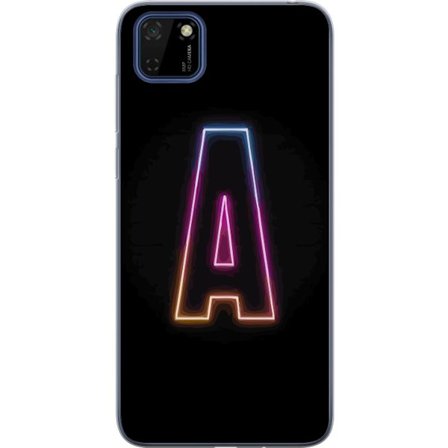Kompatibel Mobilcover til Huawei Huawei Y5p Minimalistisk neonbogstav A i regnbuefarvet lys mod sort baggrund i moderne typografisk stil