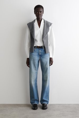 COS Women's Draped-Collar Cotton Blouse in White