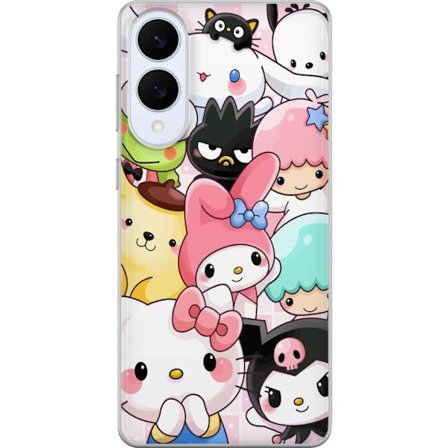 Kompatibelt Mobildeksel til Samsung Galaxy S25 Edge Tett mønster av søte figurer med store øyne i ulike farger og uttrykk med LABUBU-tekst