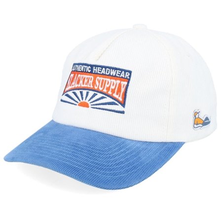 Slacker Supply - Vit Keps - Sunrise Batch Logo Corduroy Off White/Sky Blue A-frame Adjustable @ Hatstore
