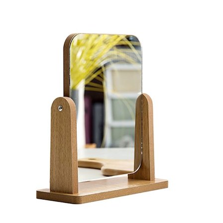 1 stk. 180 Graders Roterende Træ Makeup Spejl Bordplade Lille Sølvglas