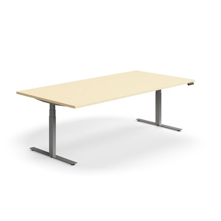 Konferenztisch QBUS höhenverstellbar, 2400x1200 mm, silber/Birke