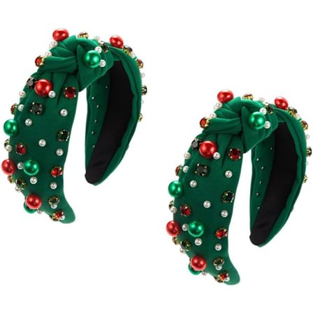 2 Pcs Christmas Headbands for Women Christmas Rhinestone Knotted Headbands for Women Jeweled Crystal Embellished Ladies Twist Wide Headbands 
