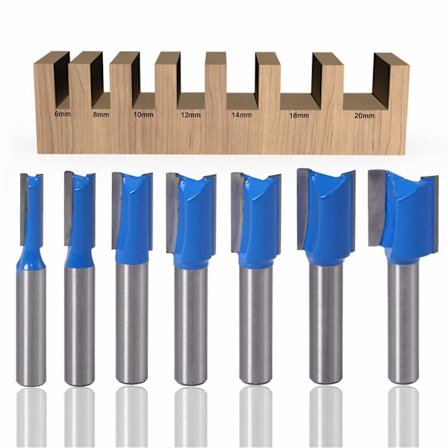 7 st 8 mm, 6 mm 8 mm 10 mm 12 mm 14 mm 18 mm 20 mm diameter skaft rak fräs trä router bit rak skärning planfräsning mönster router för träbearbetning