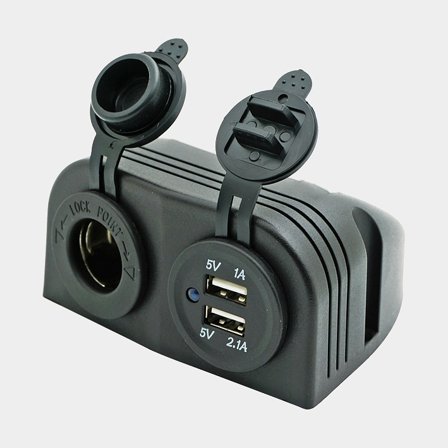 USB-liitin + savukkeensytytinliitin 1852-Marine, pinta-asennus, Musta, 12 V / 24 V, USB-A + USB-A, kannella