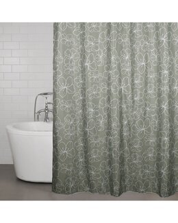 Dusjforheng med blomster Flowers +opphengsringer Grønn