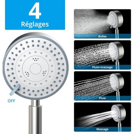 Brusehoved, rustfrit stål anti-kalk vandbesparende højtryks håndbruser, 2M slange, fleksibel bruser, let at installere og rengøre, badeværelse/toilet