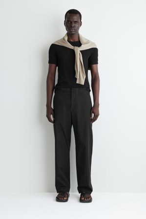 COS Men's Cotton Barrel-Leg Trousers in Black