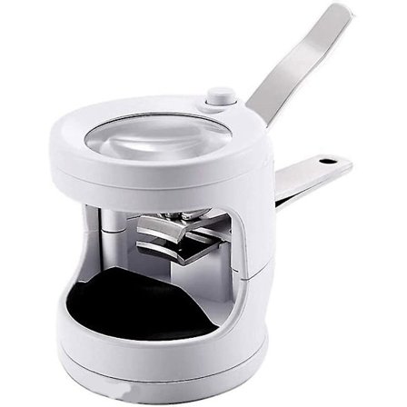 Negleklippere med forstørrelsesglas og lys, rustfri stål tåneglklipper med neglefil og poleringsbase