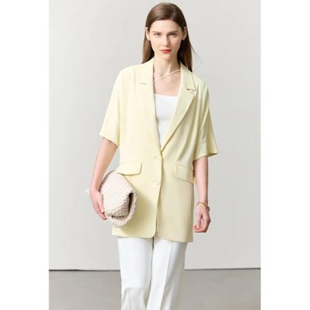 Minimalism 2023 Summer New Blazer for Women Lång Damjacka Lös Solid Chic Elegant Kortärmad Dam Toppar 12342446 yellow S