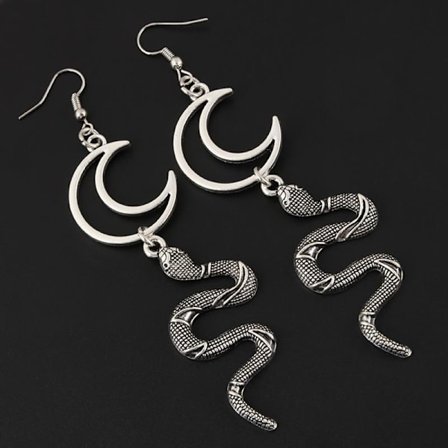 Earrings - Crescent Moon - Snake