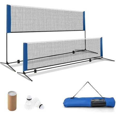 COSTWAY Portabelt badmintonnät 420 x 102 x 89-155 cm - Justerbar höjd - 2 fjäderbollar - Tillverkad av PE - 5 minuters installation - Förvaringsväska