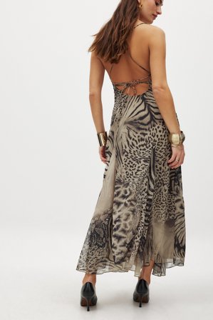 NA-KD Chiffon Low Back Maxi Dress - Chiffon Kjoler - Multicolor,Leopard - EU 42