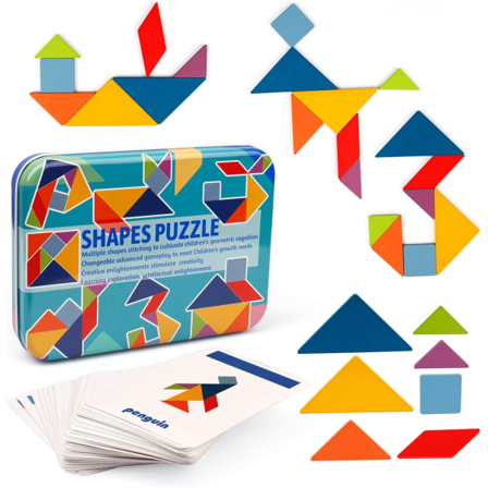 Resa Tangram Pussel, Trämönster Block Road Trip Game Jig