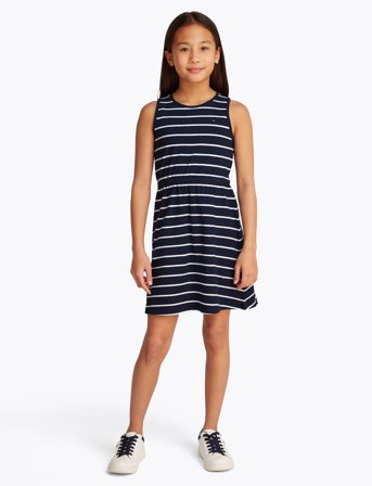 Tommy Hilfiger Linen Jersey Dress Slvls - Navy - 140