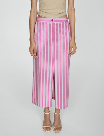 Mango Slit Striped Skirt - Pink - 42