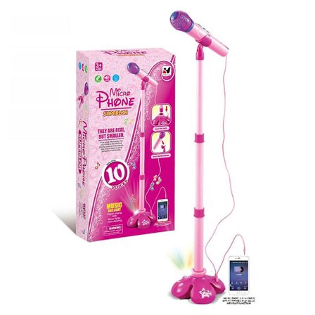 Best Sale Microphone Set for Kids, Toys with Music & Colorful Lights, Adjustable Height Microphone with Stand, Karaoke Toy Gift