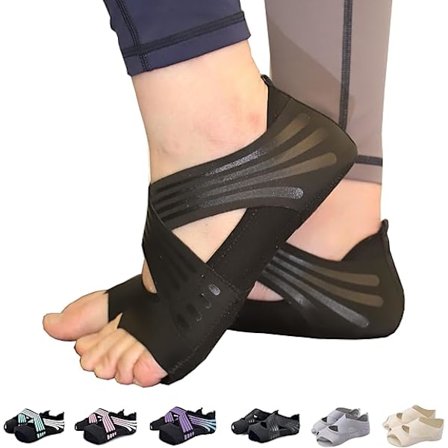 Yogasockor Utan tår, halkfria grepp och remmar för Pilates, Barre, Balett, Bikramcykel, Damträning, L