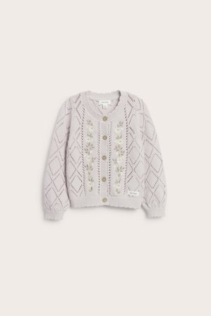 Newbie | Strikket cardigan med blomster | Lyselilla