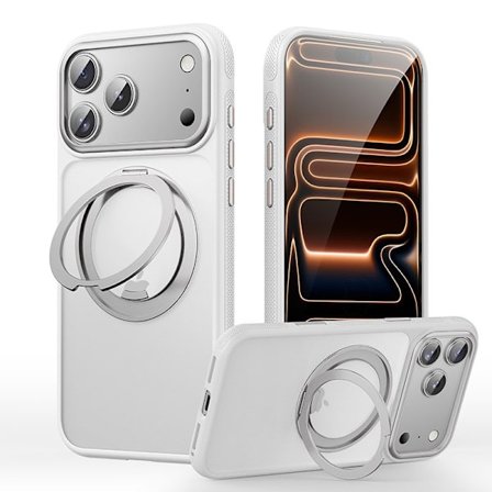 Kompatibel med iPhone 17 Pro, Magnetisk Mat Cover, 360-graders Roterende Støttefod, TPU + PC Cover (Hvid)