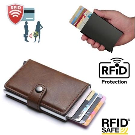 Brun - RFID-skyddad plånbokskortfodral 5 kort (äkta läder) Brun