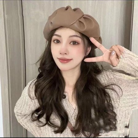 Beret Cap PU Skinn Berets KHAKI
