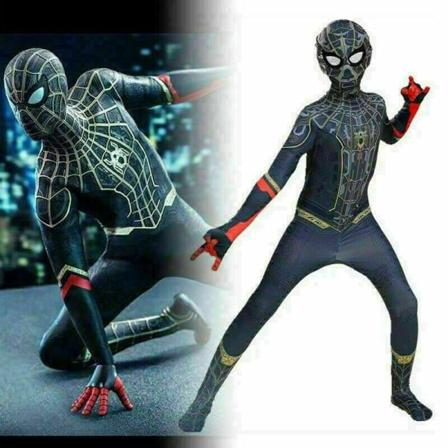 Spider-Man 3: No Way Home Cosplay-dräkt Barn Superhjälte Jumpsuit Svart och Guld Spiderman 11-12 År = EU146-152