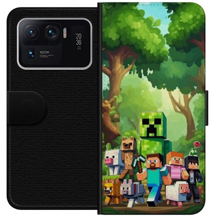 Kompatibelt Lommeboketui til Xiaomi Mi 11 Ultra Blokkete pikselerte spillverden med grønne figurer og dyr i frodig skogsmiljø