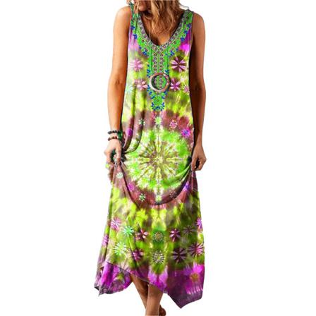 Women Floral Printed Sleeveless Casual Maxi Klänning Sundress