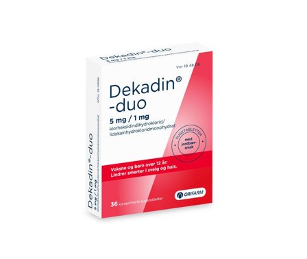 Dekadin-duo 5 mg/1 mg sugetabletter med jordbærsmak 36 stk