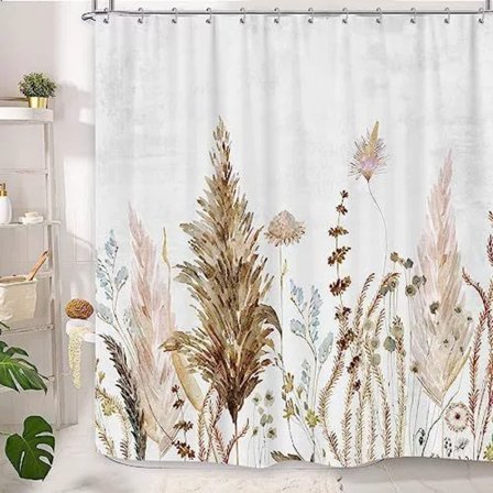 Kylpyhuoneen suihkuverho, kirkas ja värikäs akvarelli