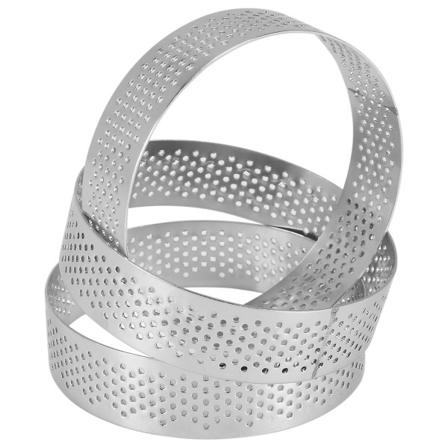 12 pakke rustfrit stål tærteringe 3 i, perforeret kagemousse ring, kageringform, rund kage silver