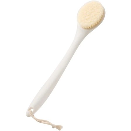 Kropsbørste Ekstra Blød Brusebørste Rygbørste med Skridsikkert Langt Håndtag og Hængeøje til Eksfolierende Rengøring Hud Hvid