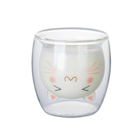 2023 Kat Dobbeltlags Glas Brugerdefinerede Gaver Holdbar Høj Kvalitet Smuk Stil Sød Og Kreativ Til Juice Kaffe Kopper JKB