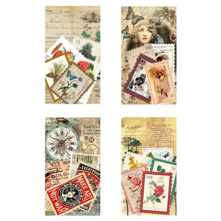 240 st stora klistermärken, stämpelklistermärken, fåglar, fjärilar, vintage illustra