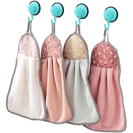 4 stk. Håndkle til oppheng, tykt håndkle i korallfløyel, hurtigtørkende myk klut til kjøkken, stue-