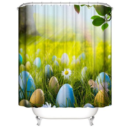 Duschdraperi Påsk 180*200 Cm, Vårduschdraperi Polyester Vattentätt Duschdraperi Med 12 Krokar För Juldekoration