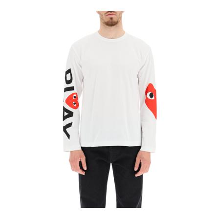 Comme des Garçons Play, long-sleeved t-shirt with logo print Wit, Heren, Maat:S