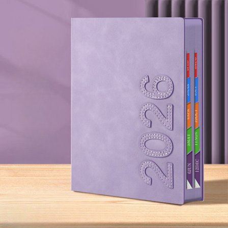2026 12-månaders årsplan anteckningsbok/kalender A5 Lila