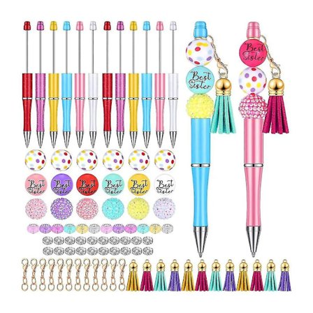 12 Stk. Perlepenne Bulk Perlepenne Med Assorterede Farver Perlepen DIY Fremstillingssæt Flerfarvet Kuglepen Til Børn