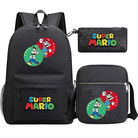 Super Mario Ryggsekk - Tenåringsjenter Gutter - Kawaii Student Vanntett Canvas Skolevesker - 3 stk Laptop Mochilas Ryggsekker