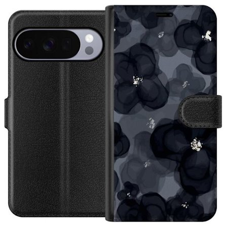 Kompatibelt Plånboksfodral till Google Google Pixel 10 Pro Abstrakt mörkt blommönster i svartgrå toner med elegant och dramatisk känsla