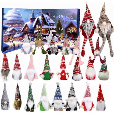 Jultomte adventskalender 2025, 24 plysj nisse dukke jule nedtellingskalender, jule plysj nisse lekesett for voksne og barn