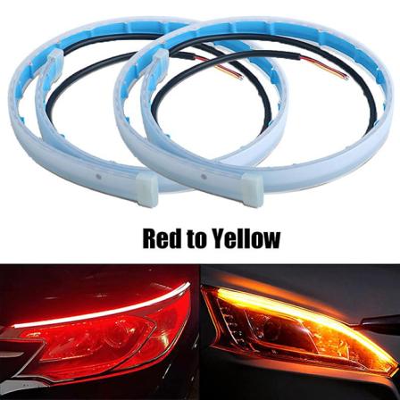 2 stk Drl Led Strip Blinklys Sekvensiell Gul Lys Fleksibel Kjørelys 12v Bil Frontlykt Biltilbehør| | Red to yellow 45cm