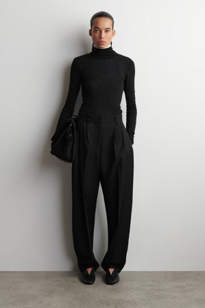 COS Women's Pleated Wool Blend Tulip Trousers in Black
