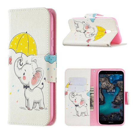Wonderland Nokia C1 Plus flip-etui - Elefant Og Paraply