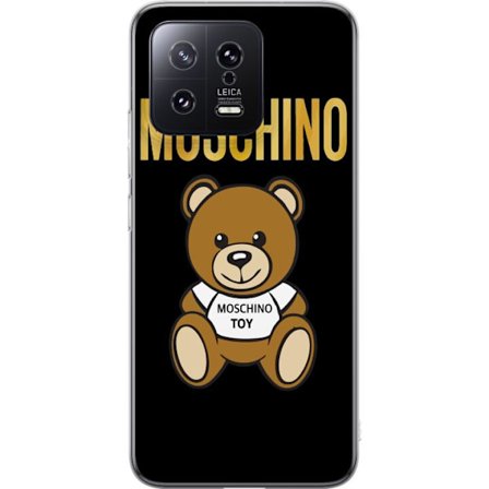 Kompatibelt Mobilskal till Xiaomi Xiaomi 13 Moschino-inspirerad nallebjörn med text på tröjan, centrerad mot svart bakgrund med tydlig mode- och po